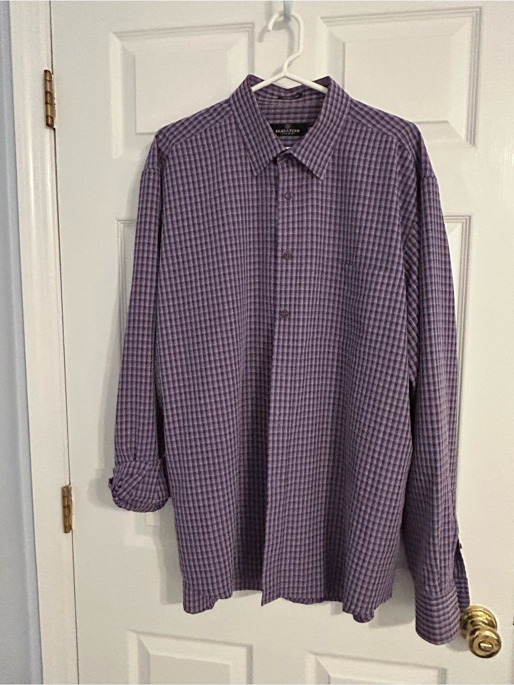 Bugatchi Men’s Purple Micro-Check XXL Dress Shirt